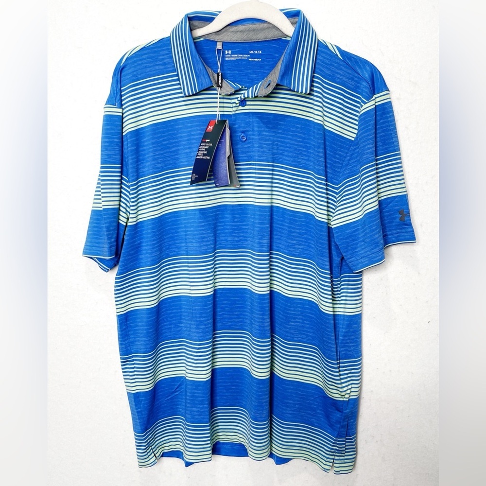 Under Armour HeatGear Men’s Performance Golf Polo Shirt Blue Sweat Wicking Large